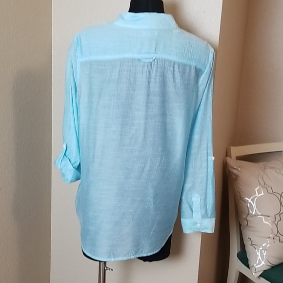 Chicos Button Front Long Sleeve Semi Sheer Blouse - Picture 4 of 6